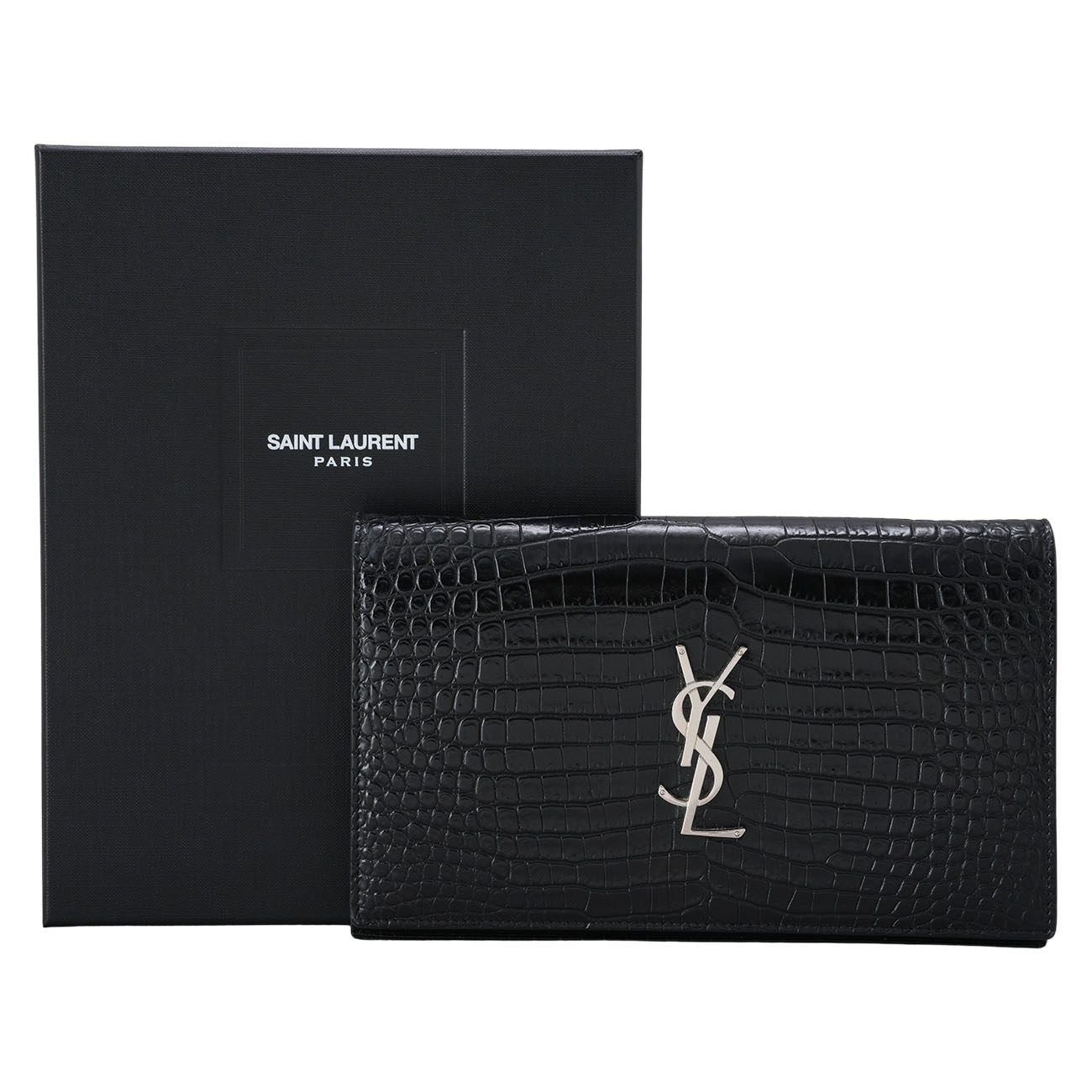 YVES SAINT LAURENT(USED)생로랑 377829 모노그램 크로커다일 패턴 체인 플랩백